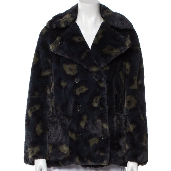 Zadig & Voltaire Miles Leo Green Leopard Faux Fur Coat Size Small